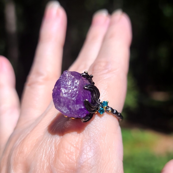 GORGEOUS raw amethyst &Topaz sterling ring sz8 - Picture 7 of 17